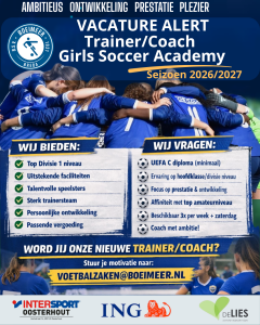 Vacature Alert - Trainer/Coach MO17-1 – Boeimeer Girls Soccer Academy (GSA) | Seizoen 2026/2027