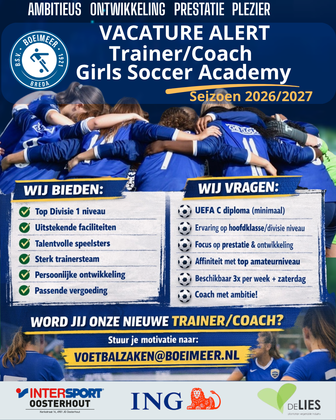 Vacature Alert - Trainer/Coach Boeimeer Girls Soccer Academy (GSA) | Seizoen 2026/2027